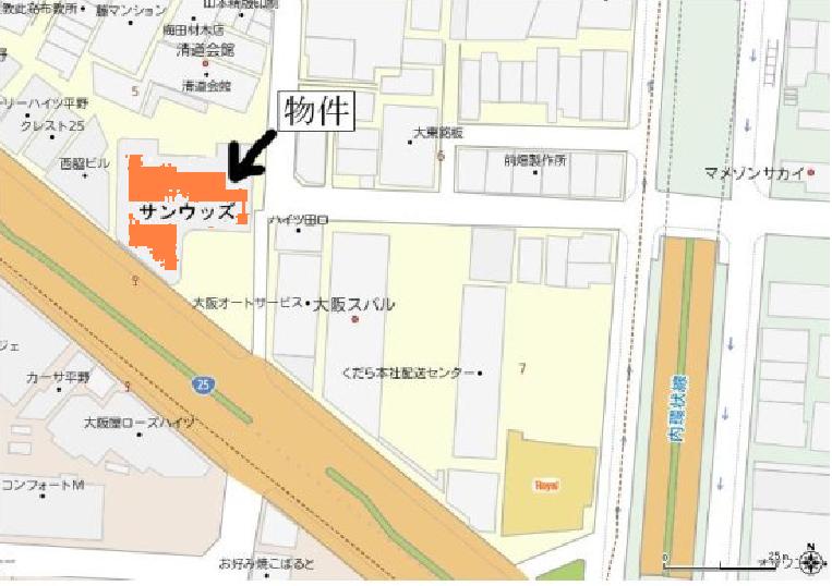 大阪市平野区平野馬場2丁目の周辺図です。